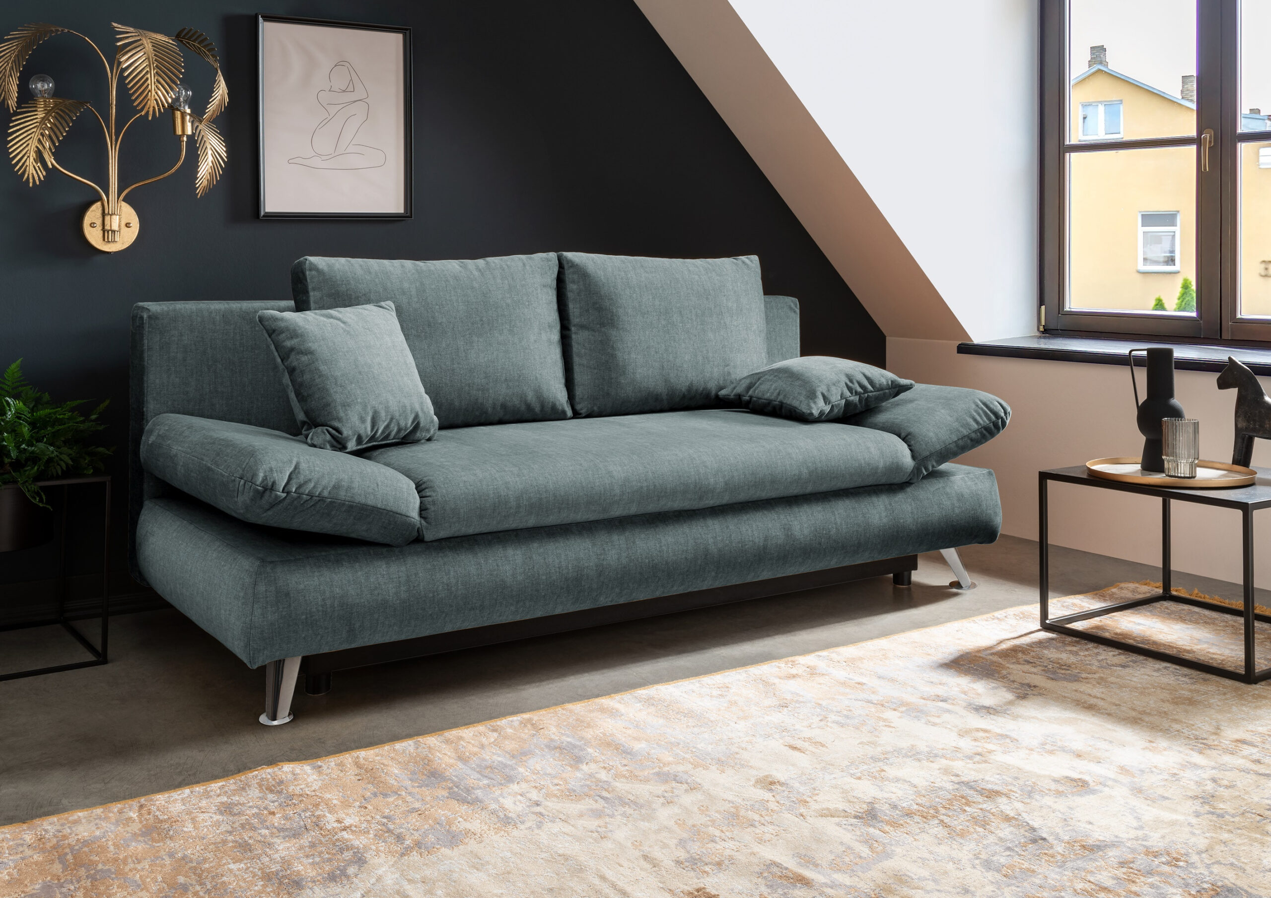 2-Sitzer Sofa Federkern Mit Schlaffunktion Und Bettkasten 208 Cm Breit Blau  Dale regarding 2 Sitzer Sofa Mit Schlaffunktion