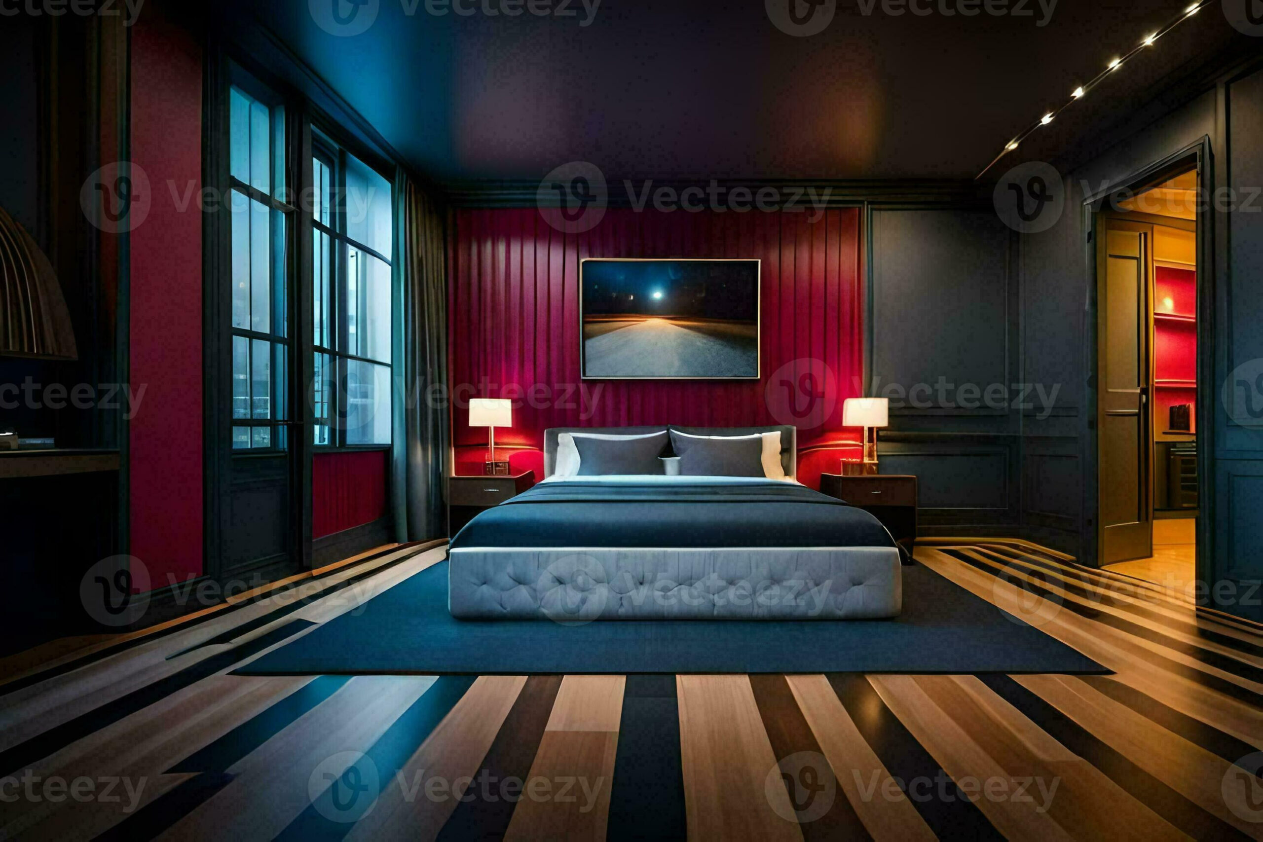 Ein Schlafzimmer Mit Ein Rot Und Schwarz Farbe Planen. Ki with Schlafzimmer Rot Schwarz