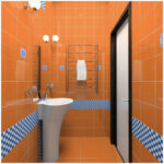 Glasbild Modernes Badezimmer In Orange Mit Blauen Fliesen For Glasbild Badezimmer