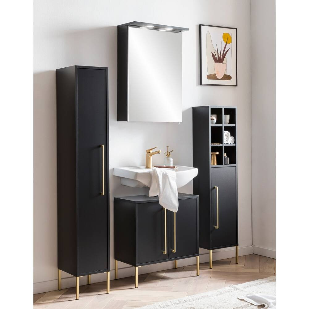 Highboard Badezimmer Saray-80 In Schwarz, B/H/T: 30,5/131/22 Cm in Highboard Badezimmer