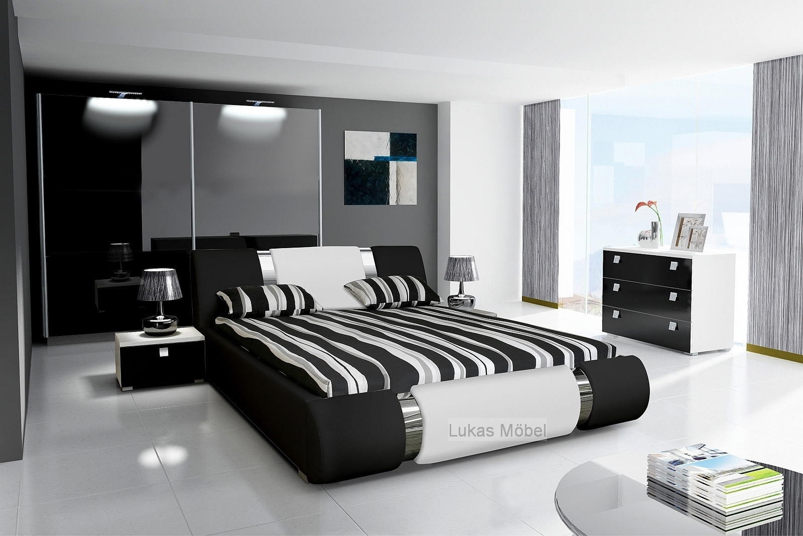 Komplett Schlafzimmer Novalis Hochglanz Schwarz / Weiß within Schwarz Weiß Bilder Schlafzimmer